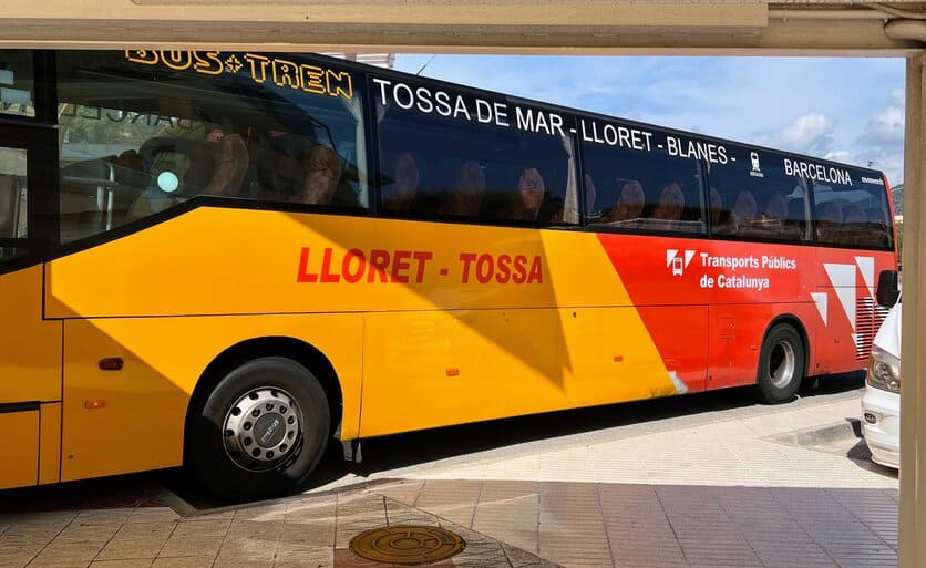 Bus from Barcelona to Tossa de Mar old town, Spain.