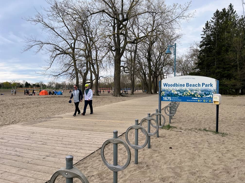Boardwalk and beach at Woodbine Beach Park, Toronto.