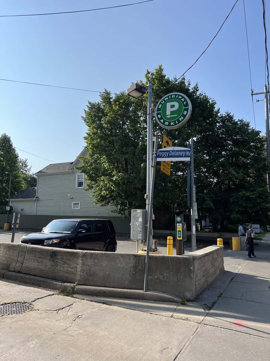 Entrance to the Green P parking lot located near Kew Gardens in the Beaches.