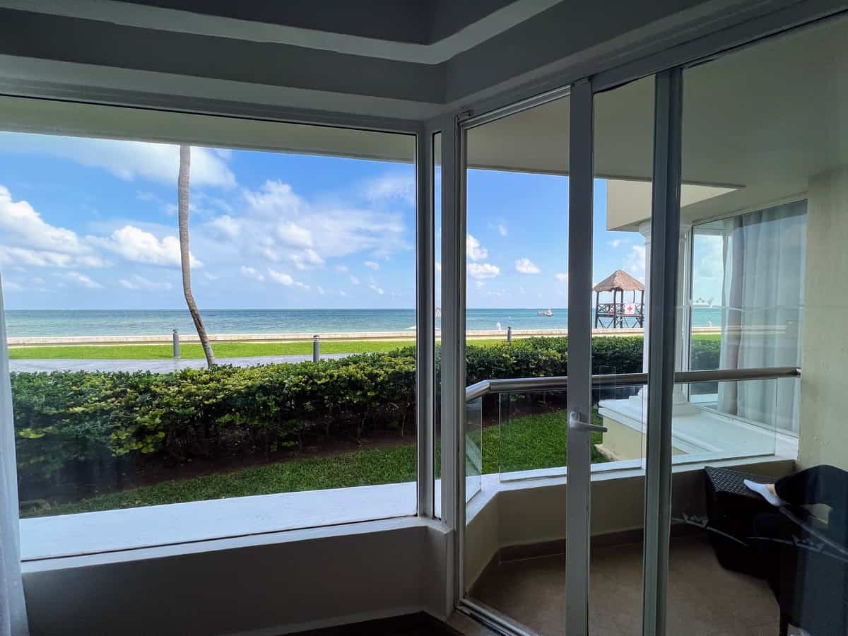 View of the Cancun beach from the interior of the deluxe waterfront suites at Moon Palace Cancun Nizuc.