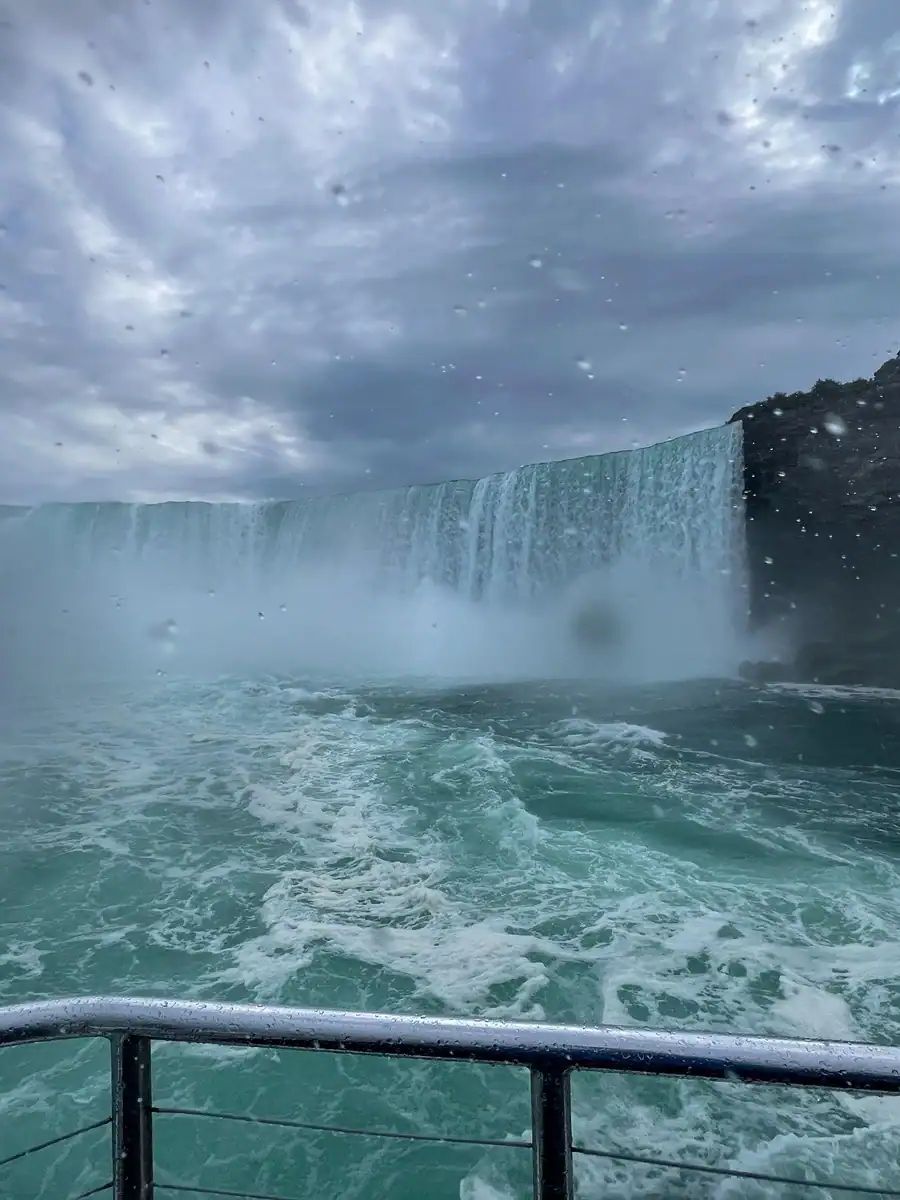View of the Canadian Horseshoe Falls from the front of the Niagara Falls boat ride.