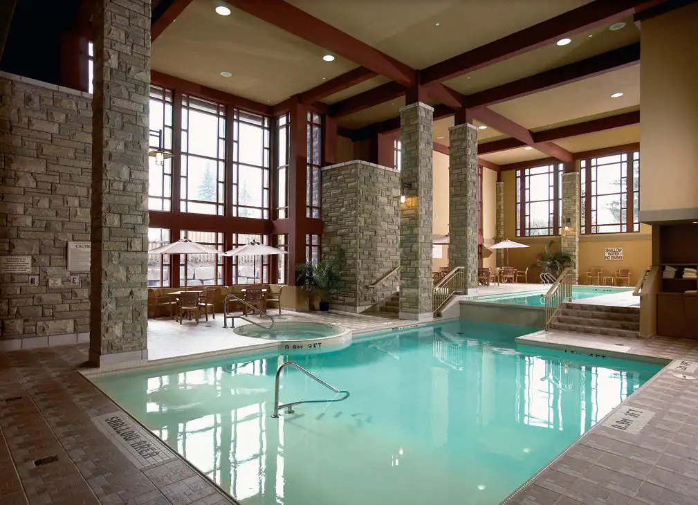 Large, indoor pool at the DoubleTree Fallsview Resort & Spa by Hilton in Niagara Falls Canada.
